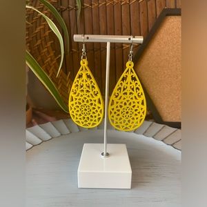 Bohemian Yellow Laser Cut Wood Earrings
